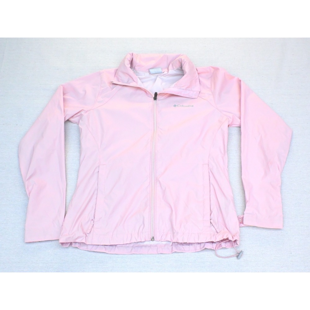 Columbia Womens S Pink Packable Windbreaker Hidden Hood Zip Pockets Drawcord Hem